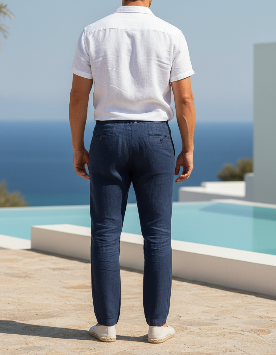 Pantalon Lin Bleu Homme - Marine - vue 2