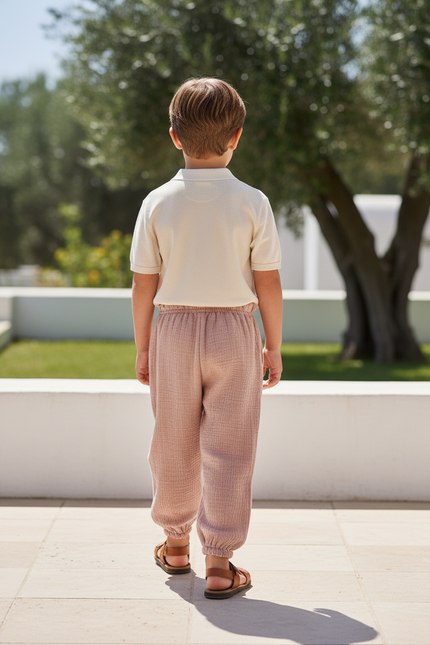 Pantalon En Lin Enfant Rose Ample Plissé Confortable - vue 2