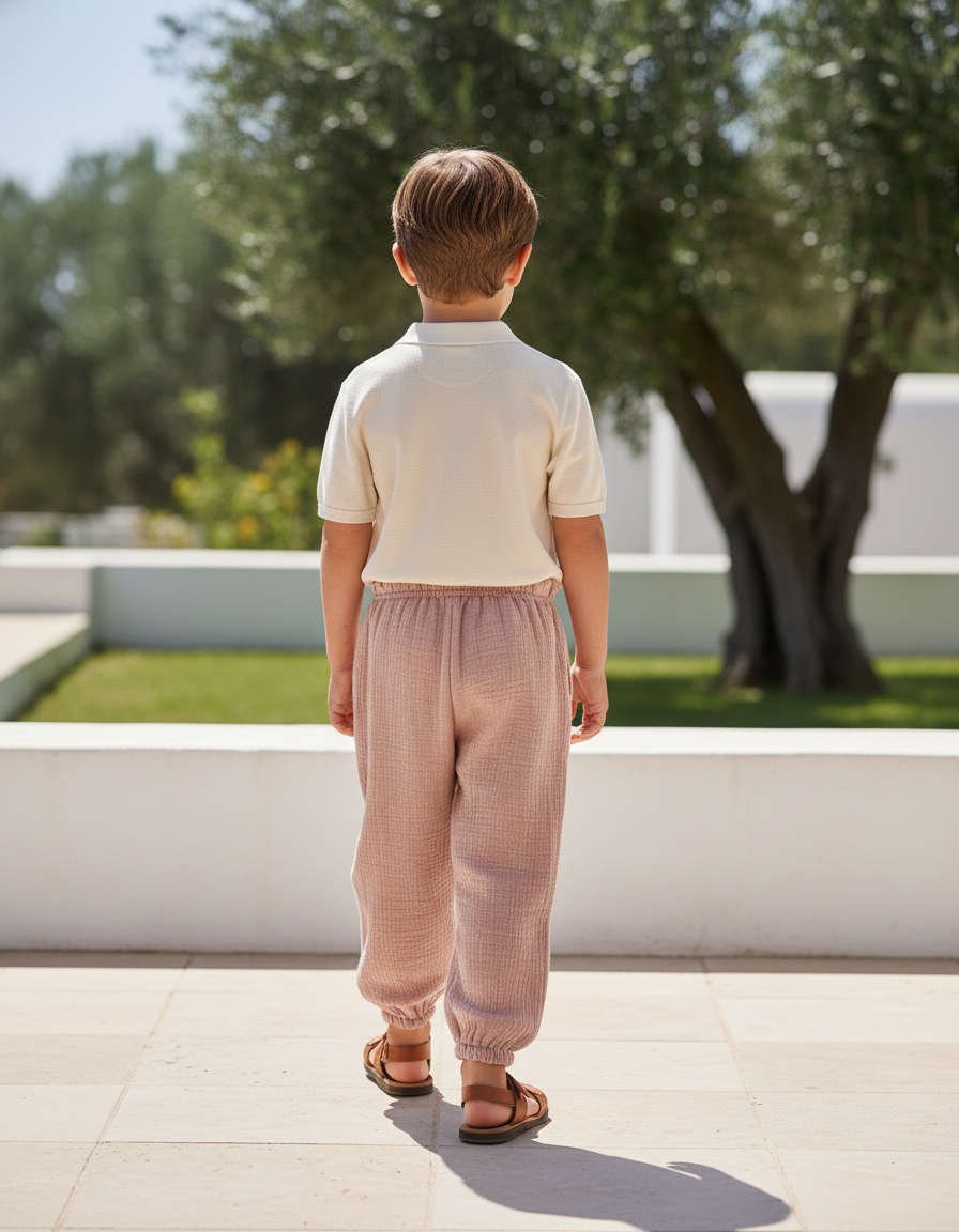 Pantalon En Lin Enfant Rose Ample Plissé Confortable - vue 2