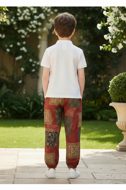 Pantalon En Lin Rouge Motif Ethnique Ample Garçon - vue 2