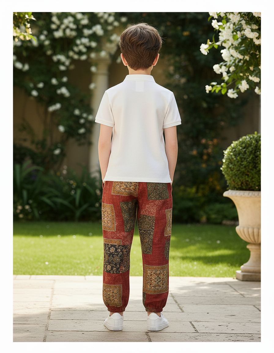 Pantalon En Lin Rouge Motif Ethnique Ample Garçon - vue 2