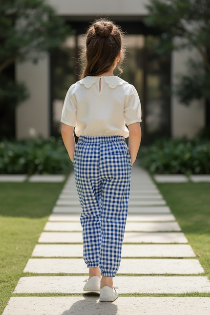 Pantalon En Lin Bleu Et Blanc - vue 2