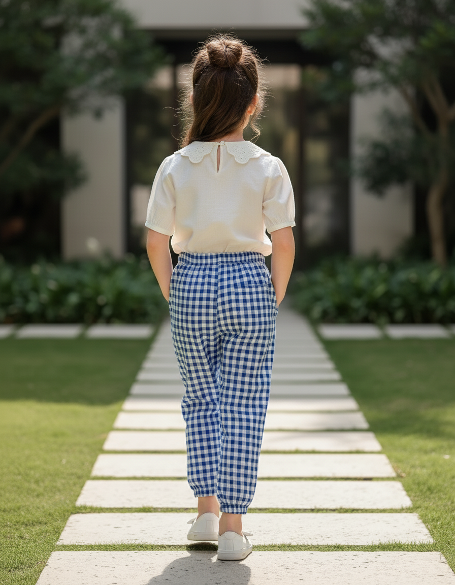 Pantalon En Lin Bleu Et Blanc - vue 2