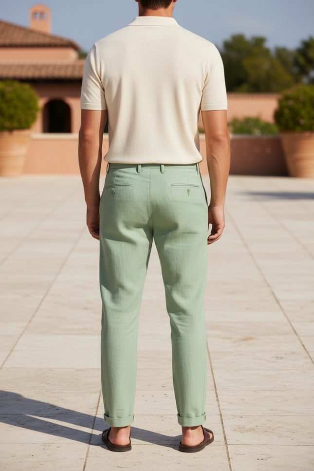 Pantalon En Lin Vert Menthe Droit Homme Décontracté - vue 2