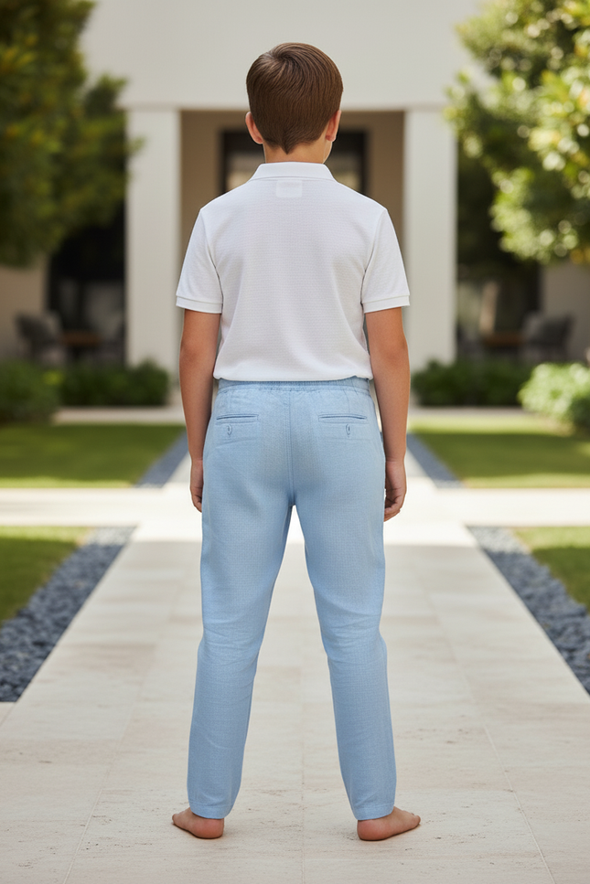 Pantalon En Lin Bleu Ciel Décontracté Cordon Enfant - vue 2