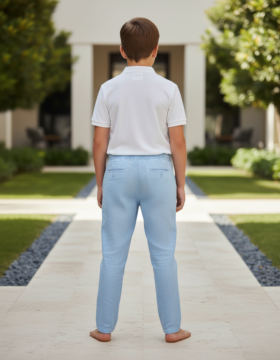 Pantalon En Lin Bleu Ciel Décontracté Cordon Enfant - vue 2