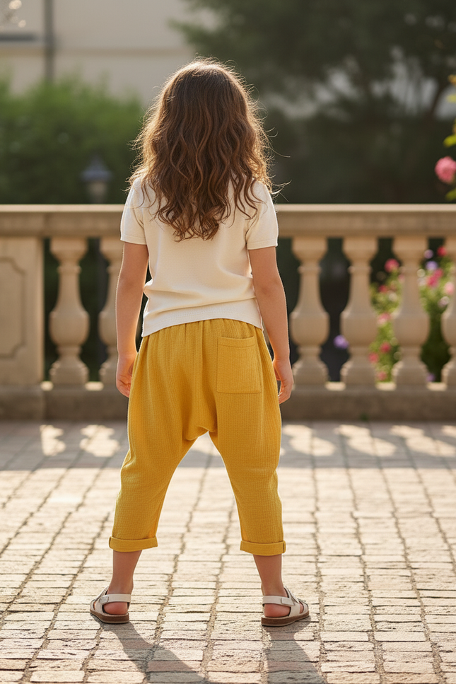 Pantalon En Lin Jaune Ample Enfant Coton - vue 2