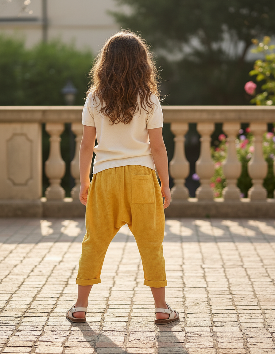 Pantalon En Lin Jaune Ample Enfant Coton - vue 2