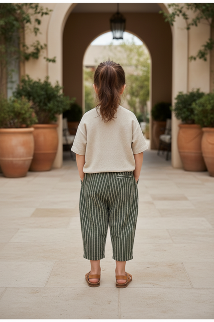 Pantalon Lin A Rayure - Vert - vue 2