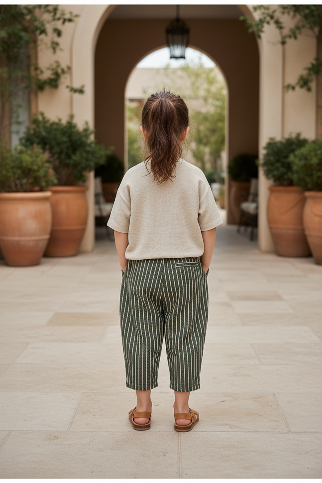 Pantalon Lin A Rayure - Vert - vue 2