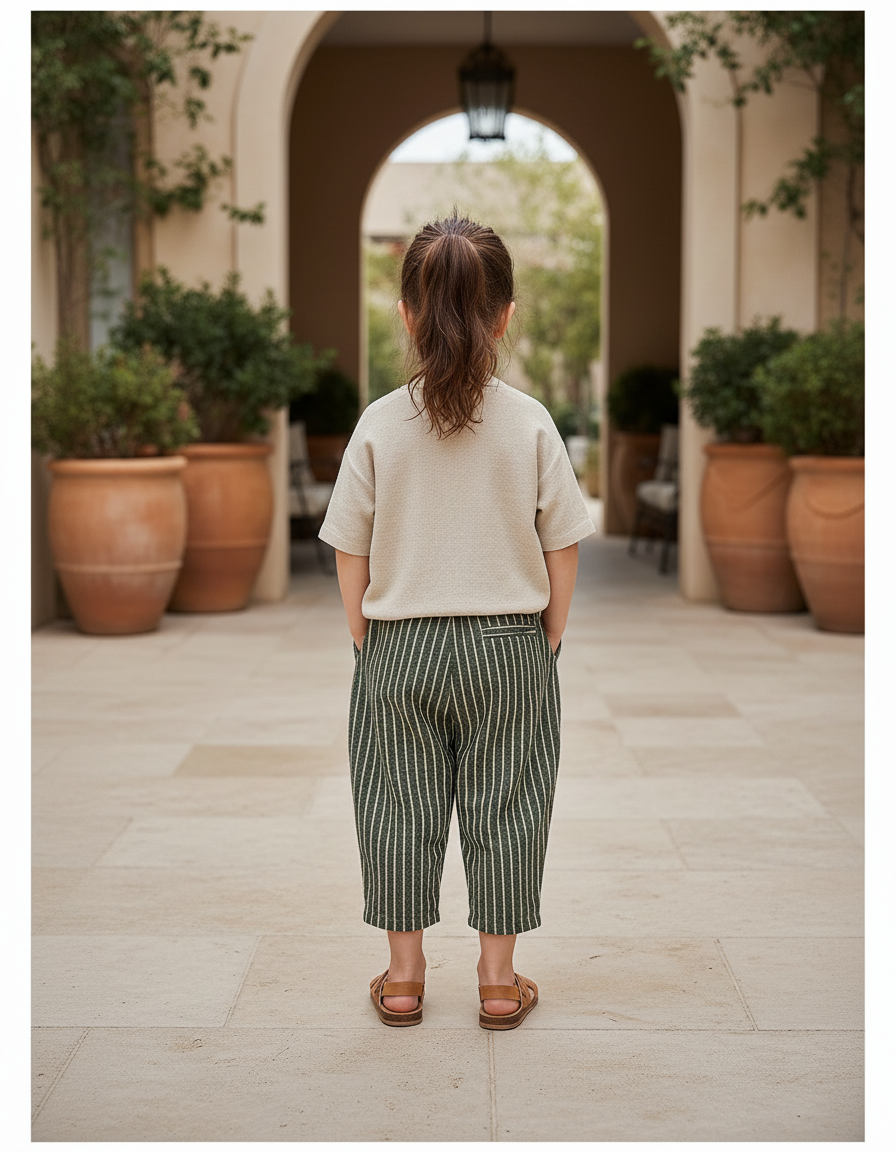 Pantalon Lin A Rayure - Vert - vue 2