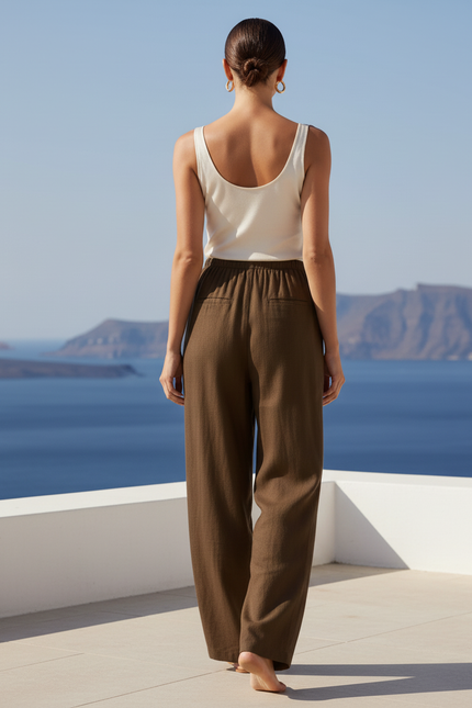 Pantalon Lin Chocolat Femme - Kaki - vue 2