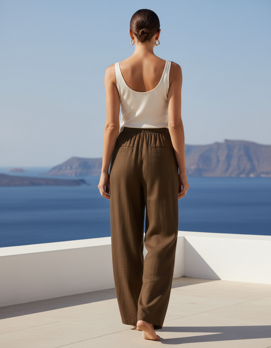 Pantalon Lin Chocolat Femme - Kaki - vue 2