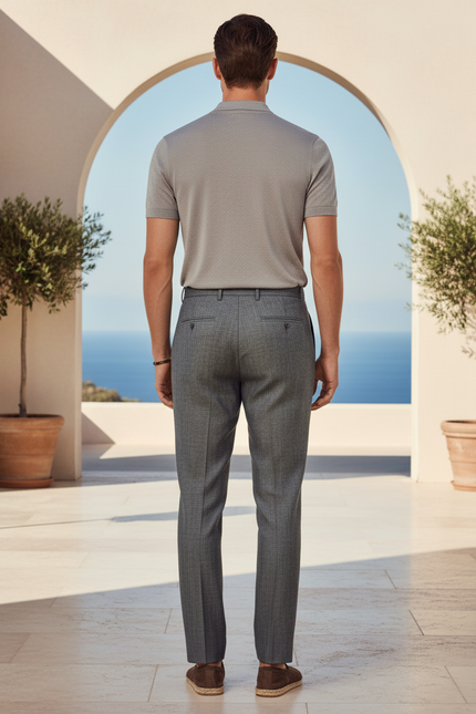 Pantalon En Lin Gris Élégant Ajusté Plissé Homme - vue 2