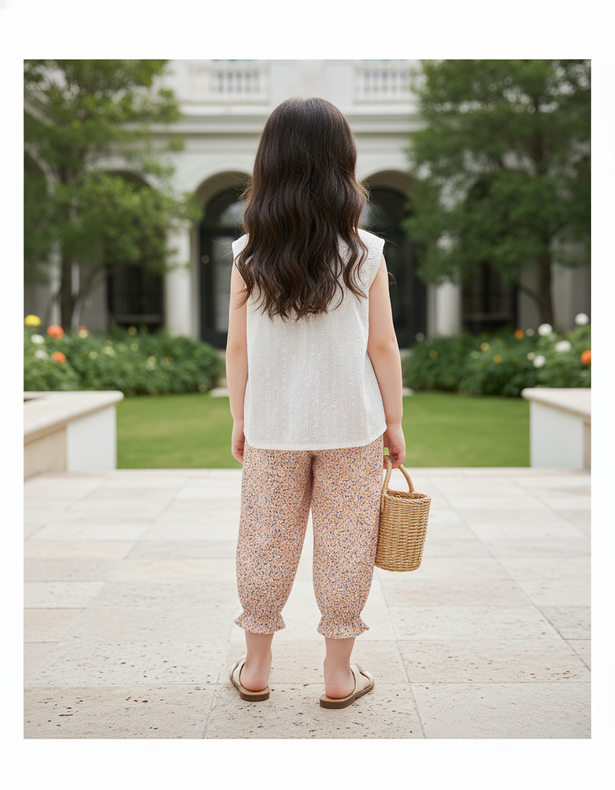 Pantalon En Lin Fleuri Ample Fille Estival - Multicolore - vue 2
