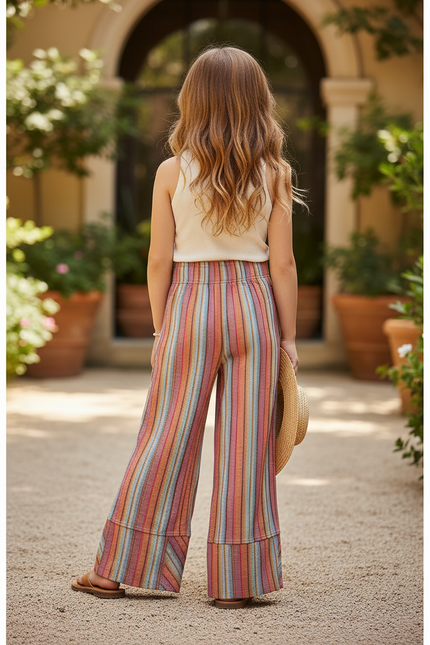 Pantalon En Lin Rayé Ample Fluide Multicolore Enfant - vue 2