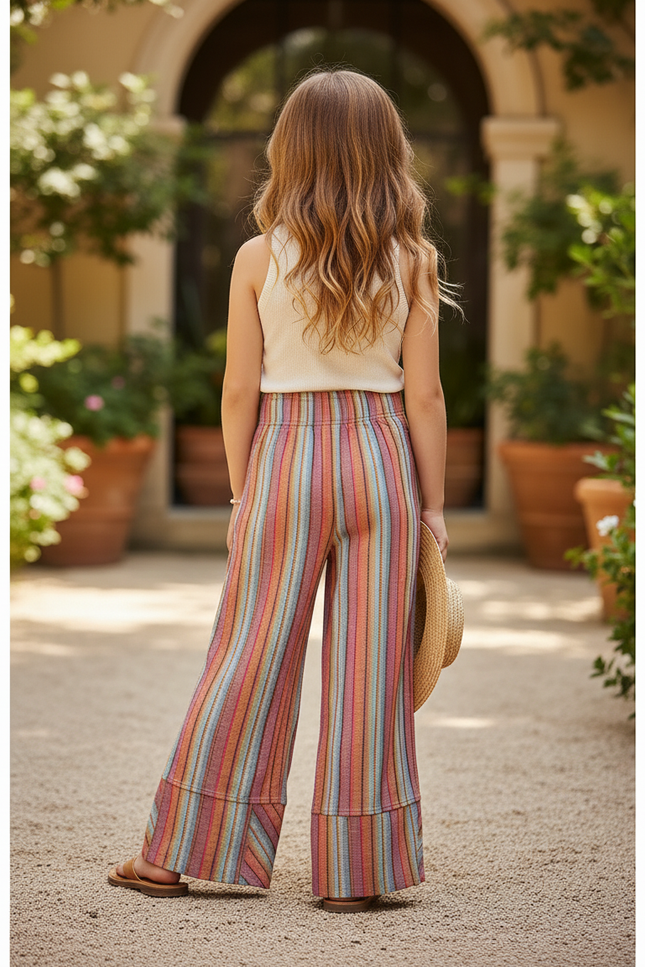 Pantalon En Lin Rayé Ample Fluide Multicolore Enfant - vue 2
