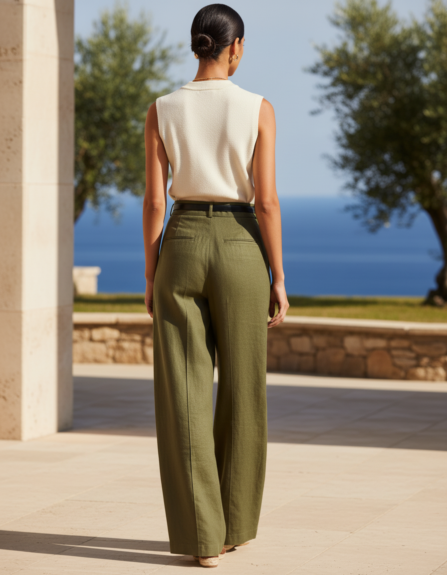 Pantalon En Lin Classe - Kaki - vue 2