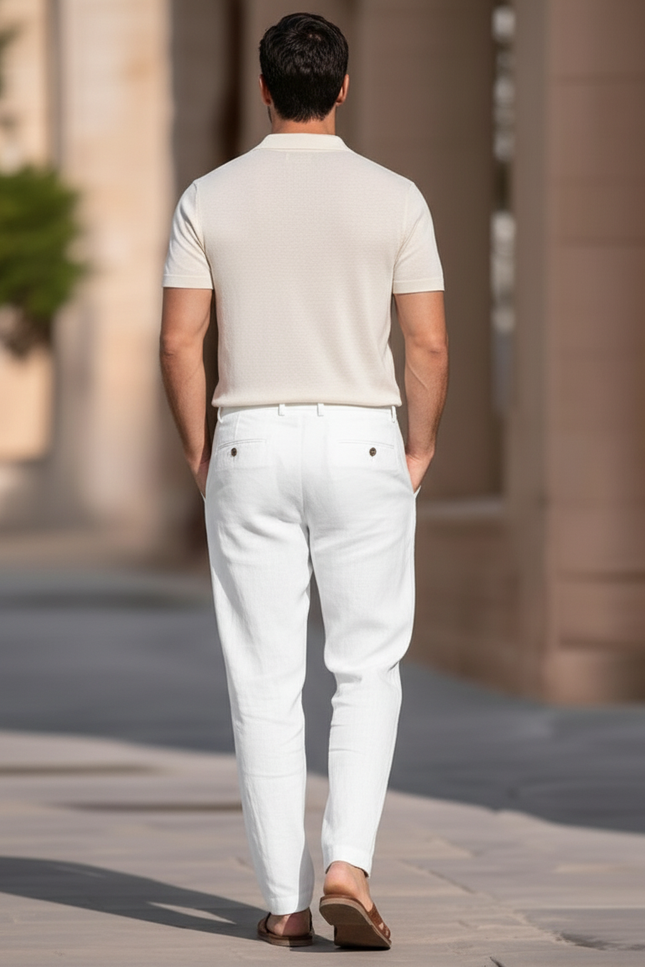 Pantalon En Lin Blanc Plissé Décontracté Homme - vue 2
