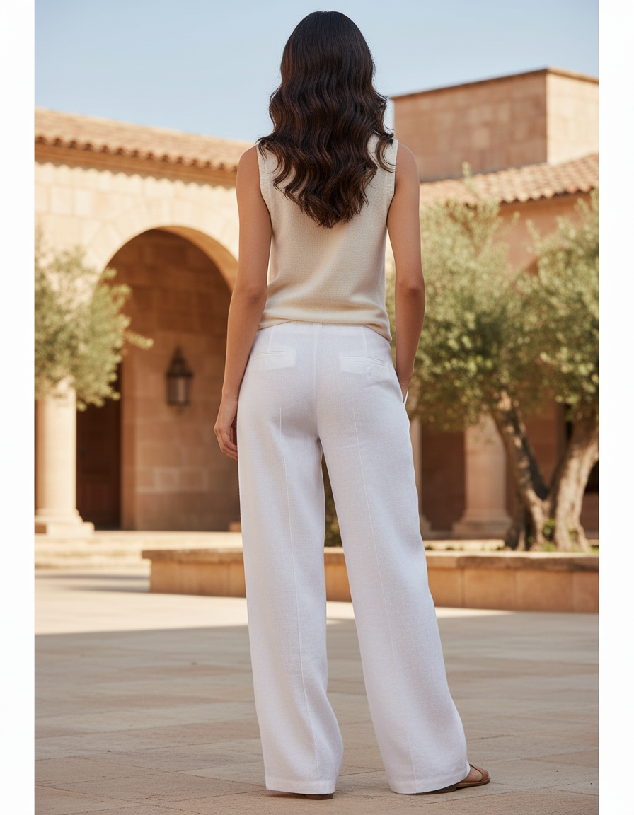 Pantalon En Lin Blanc Ample Décontracté Léger Fluide - vue 2