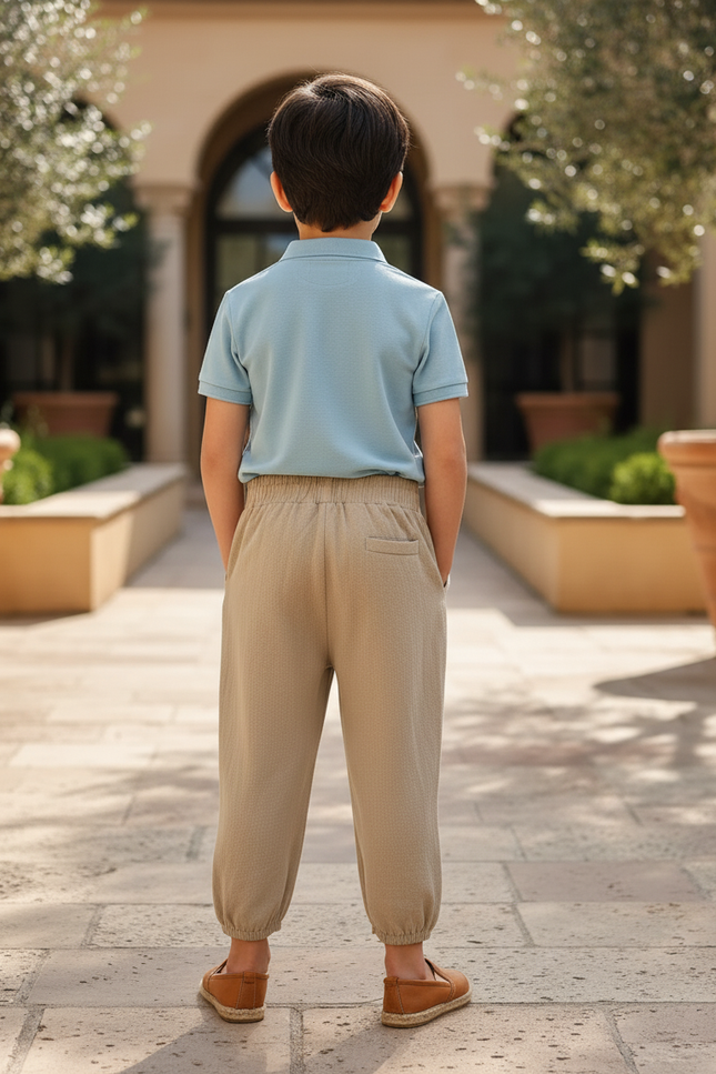 Pantalon En Lin Beige Ample Décontracté Garçon - vue 2