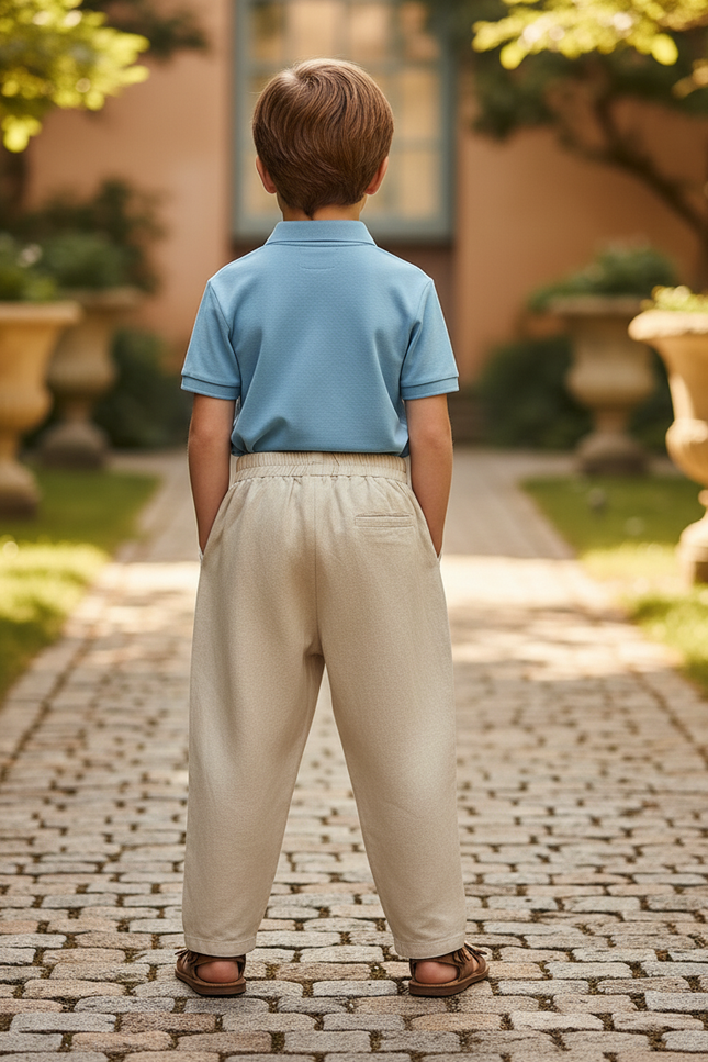 Pantalon En Lin Garçon Écru Coupe Ample - Beige - vue 2
