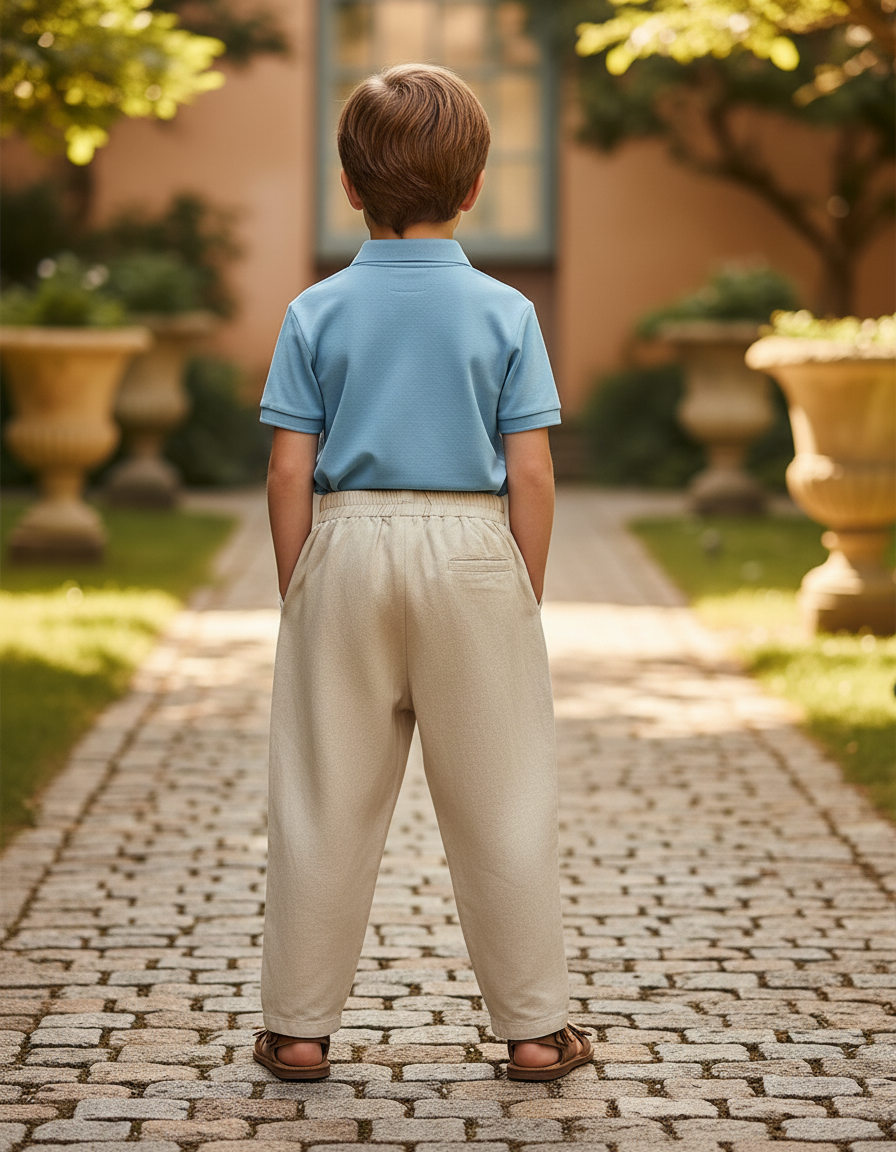 Pantalon En Lin Garçon Écru Coupe Ample - Beige - vue 2
