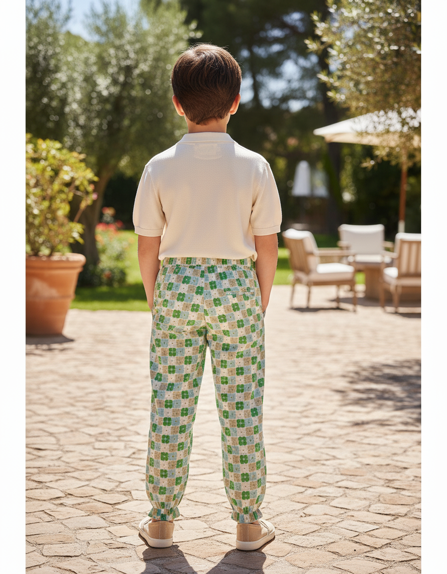 Pantalon En Lin Carreaux Floraux Ample Estival Enfant - Multicolore - vue 2