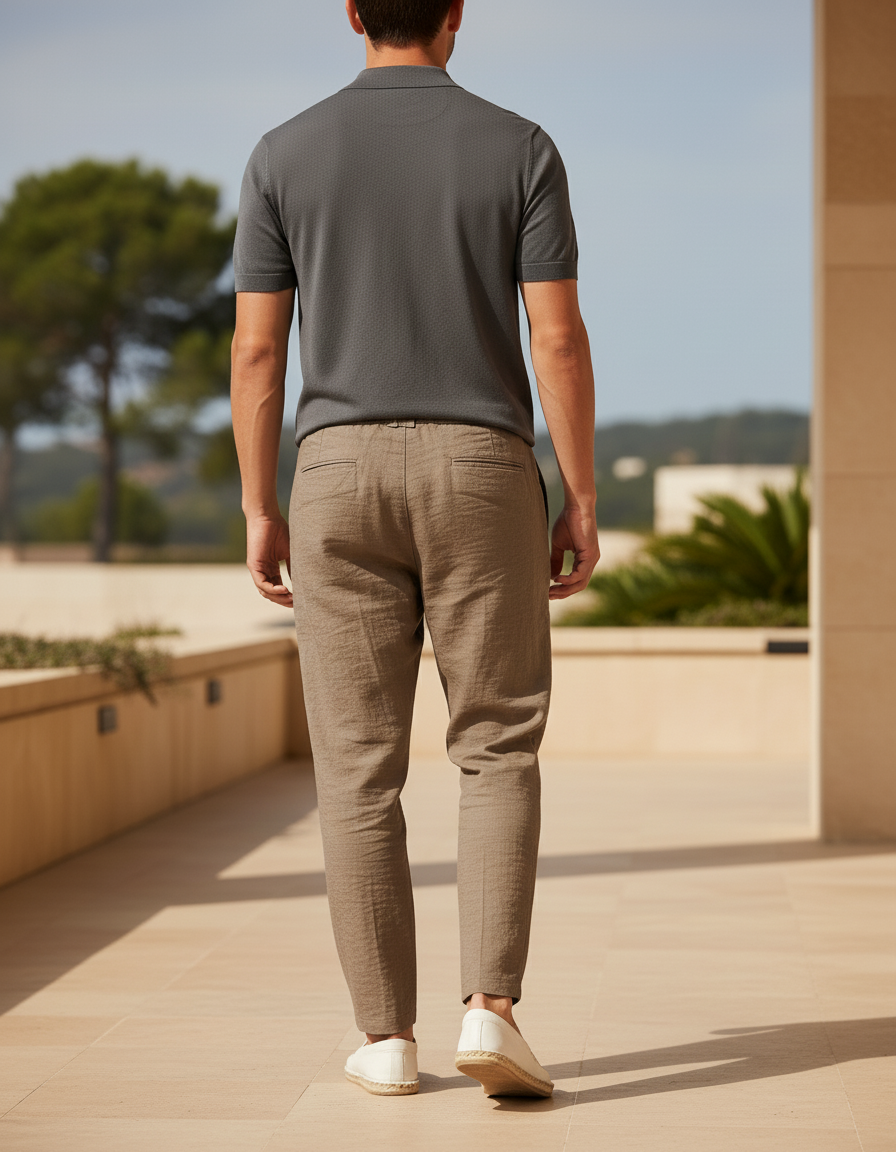 Pantalon En Lin Marron Plissé Décontracté Léger Homme - vue 2