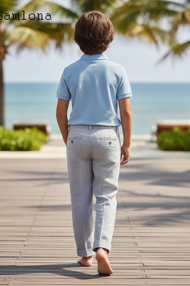 Pantalon En Lin Gris Droit Décontracté Garçon Léger - vue 2
