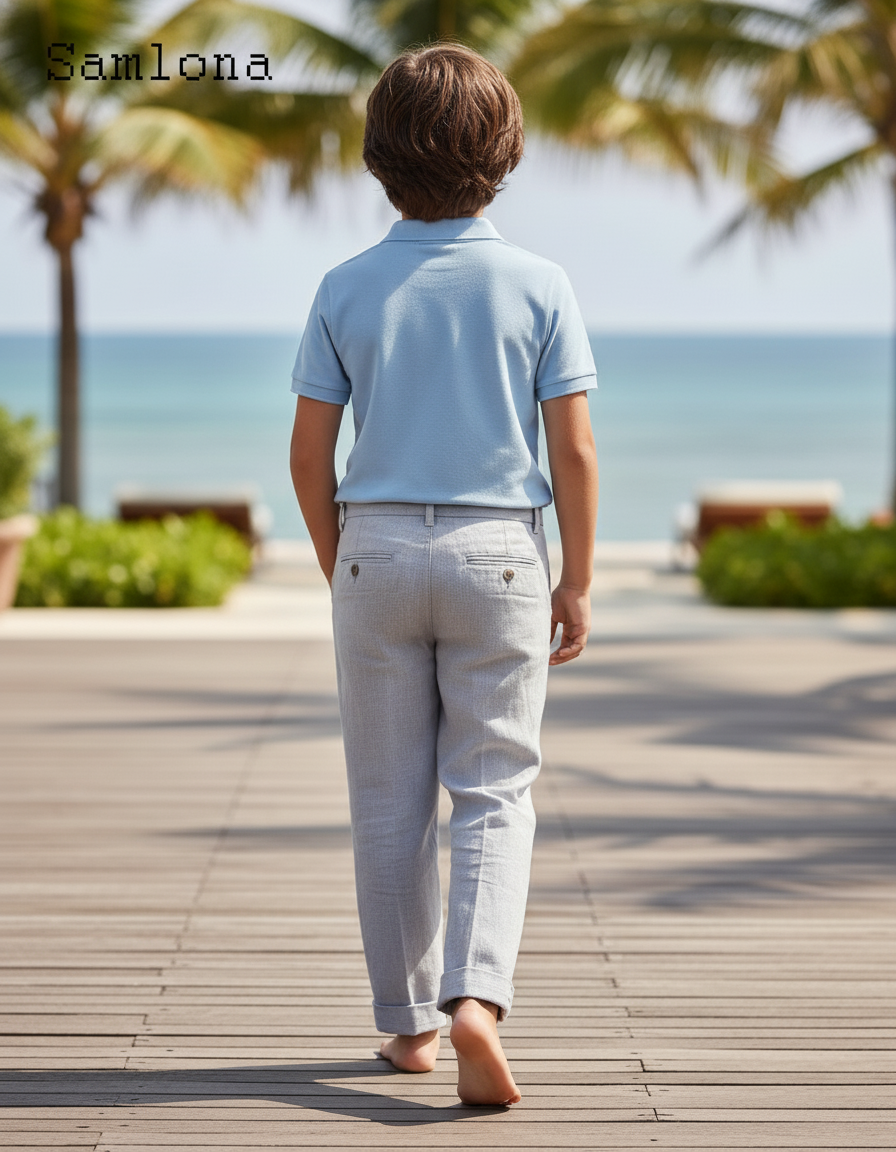 Pantalon En Lin Gris Droit Décontracté Garçon Léger - vue 2