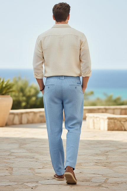 Pantalon Coton Et Lin - Bleu - vue 2