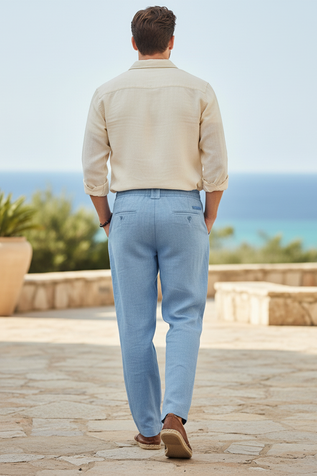 Pantalon Coton Et Lin - Bleu - vue 2