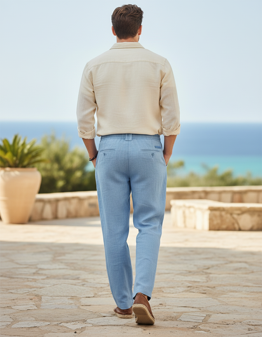Pantalon Coton Et Lin - Bleu - vue 2