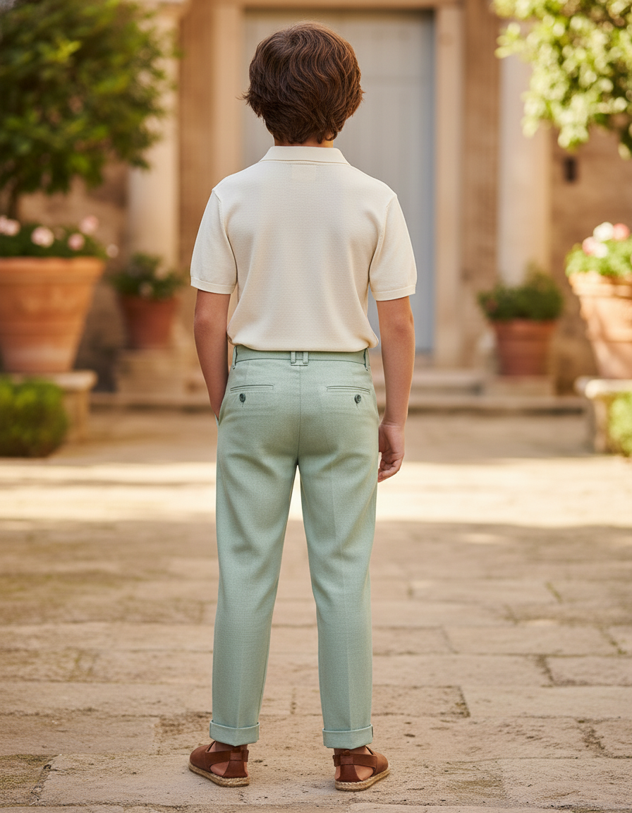 Pantalon En Lin Vert Menthe Plissé Droit Enfant - vue 2