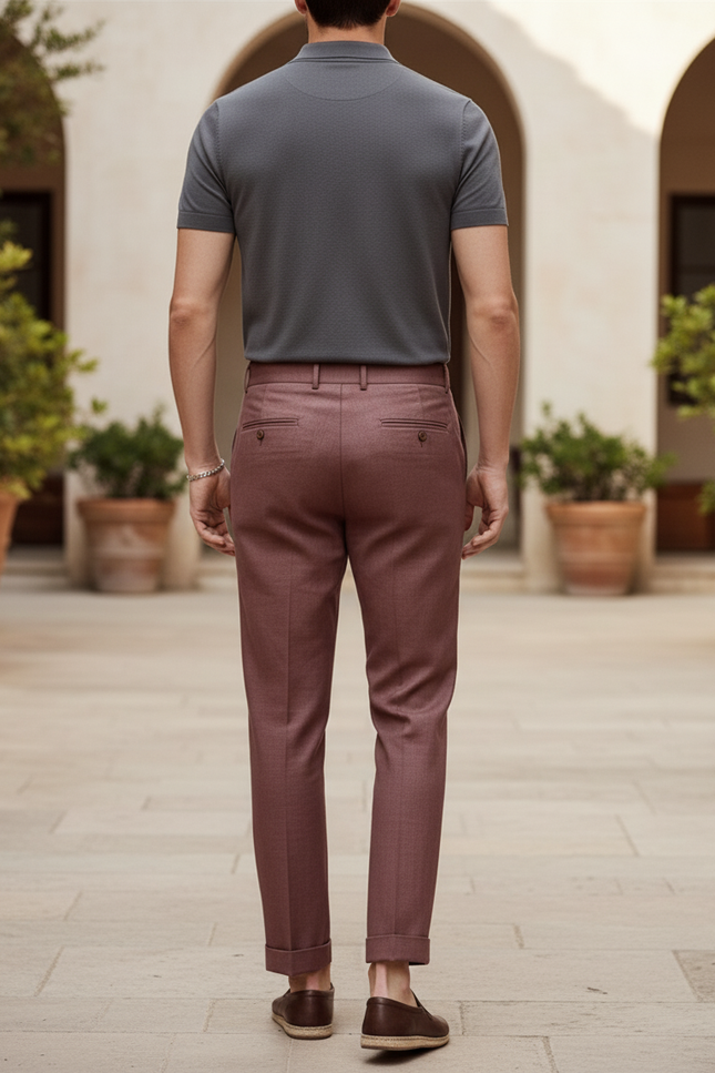 Pantalon En Lin Plissé Marron Droit Élégant Homme - vue 2