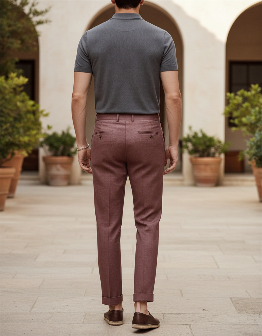 Pantalon En Lin Plissé Marron Droit Élégant Homme - vue 2