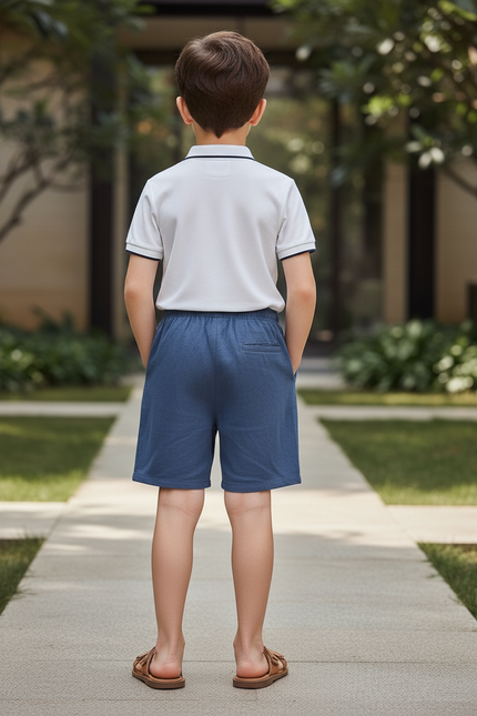 Pantalon En Lin Bleu Cordon Décontracté Enfant - vue 2
