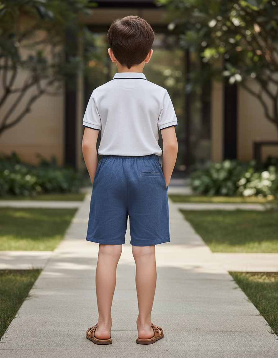 Pantalon En Lin Bleu Cordon Décontracté Enfant - vue 2