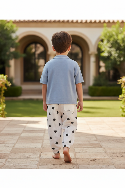 Pantalon En Lin Blanc Cœurs Noirs Ample Enfant - Imprimé - vue 2