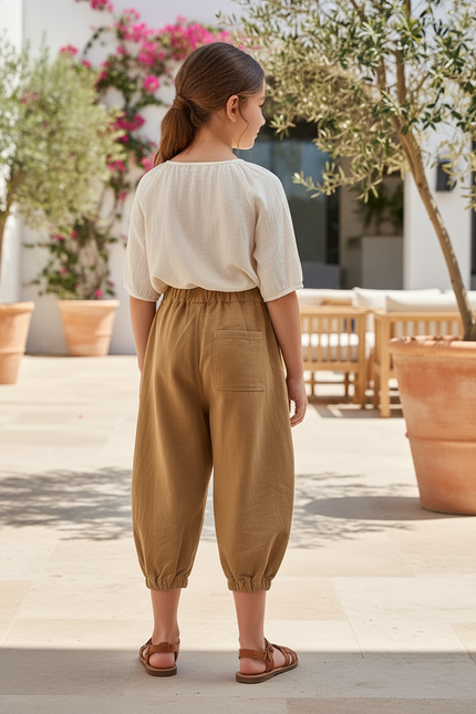 Pantalon En Lin Harem Ample Marron Confortable Enfant - vue 2