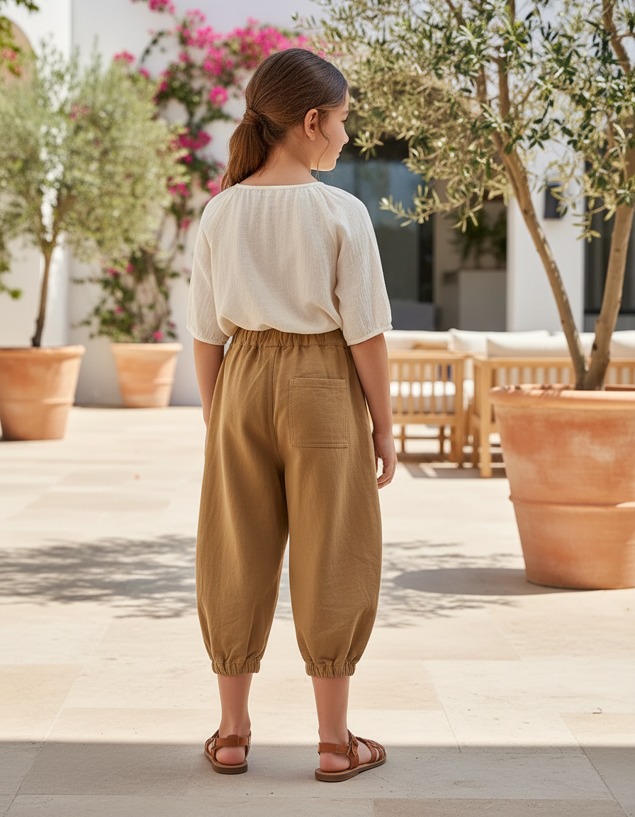 Pantalon En Lin Harem Ample Marron Confortable Enfant - vue 2