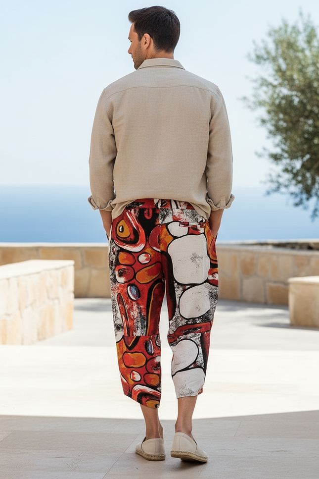 Pantalon En Lin Harem Imprimé Abstrait Décontracté Homme - Multicolore - vue 2