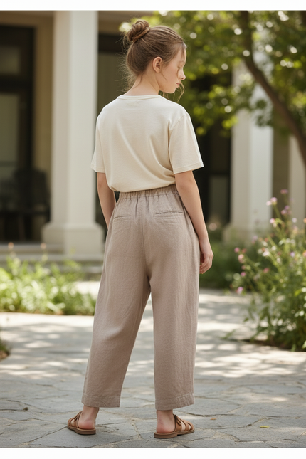 Pantalon En Lin Ample Beige Décontracté Confortable - vue 2
