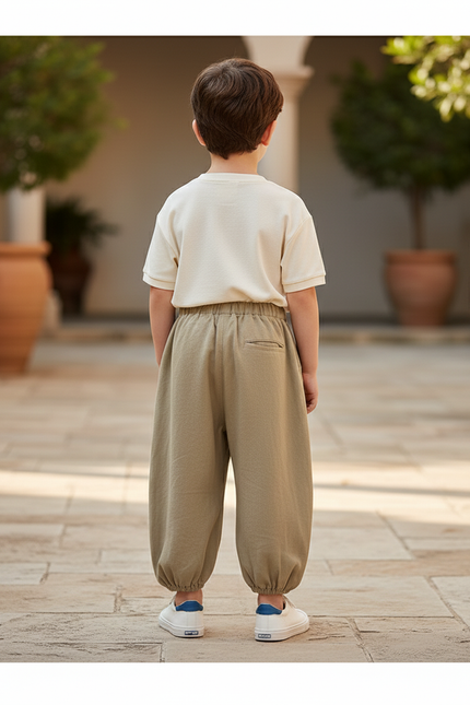 Pantalon En Lin Garçon Ample Kaki Confortable Plissé - vue 2