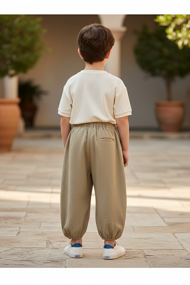 Pantalon En Lin Garçon Ample Kaki Confortable Plissé - vue 2