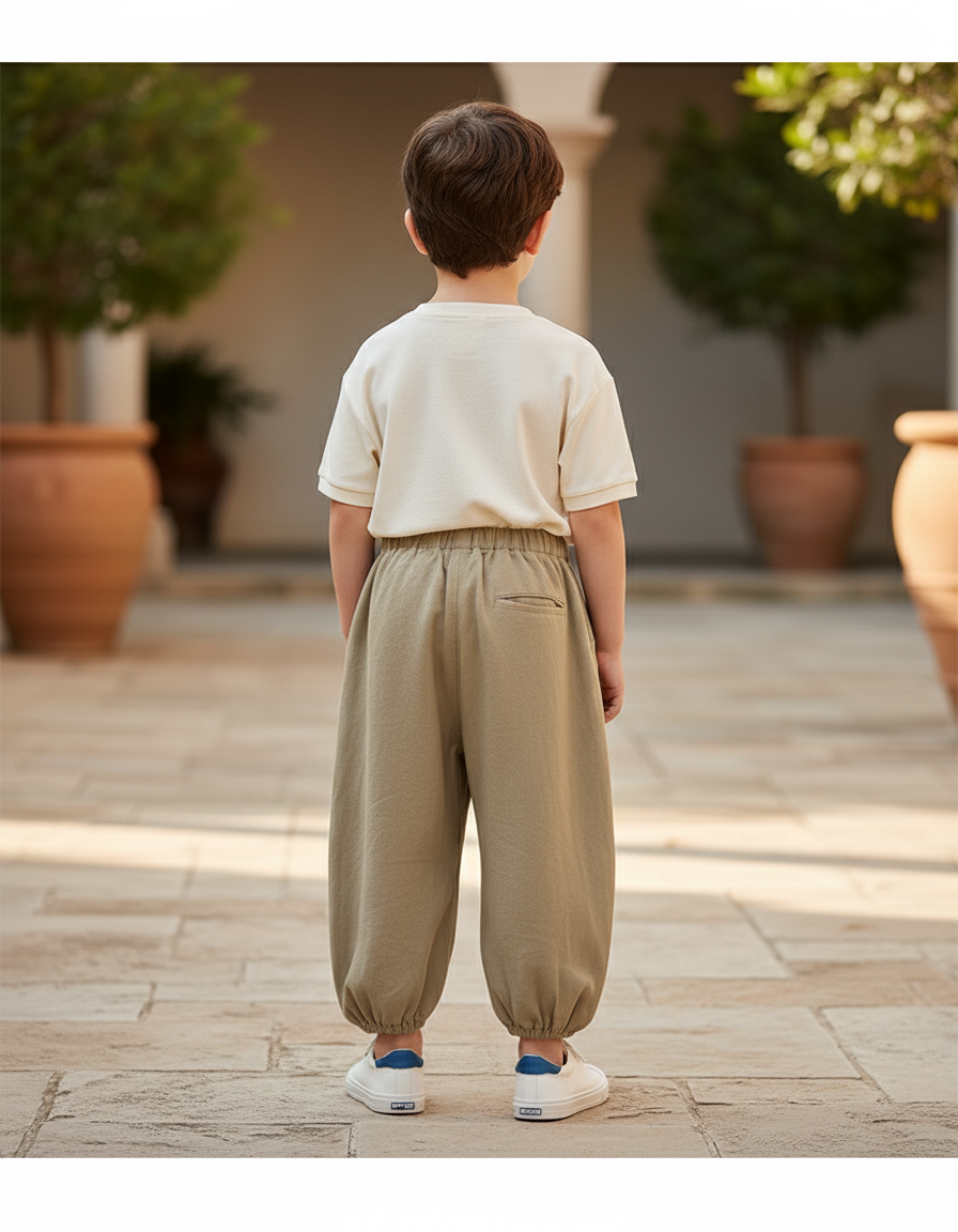 Pantalon En Lin Garçon Ample Kaki Confortable Plissé - vue 2