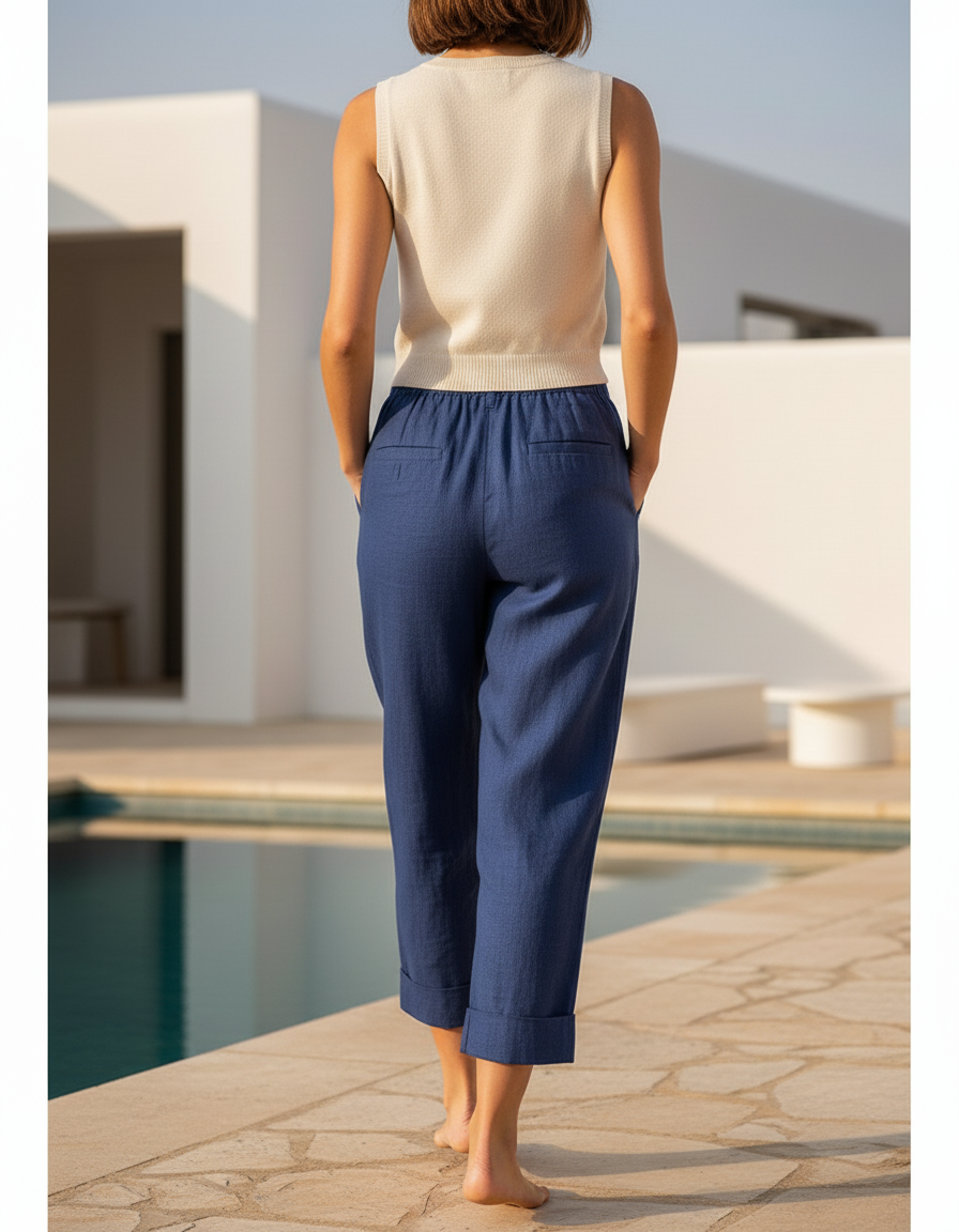 Pantalon Bleu Marine Lin - vue 2