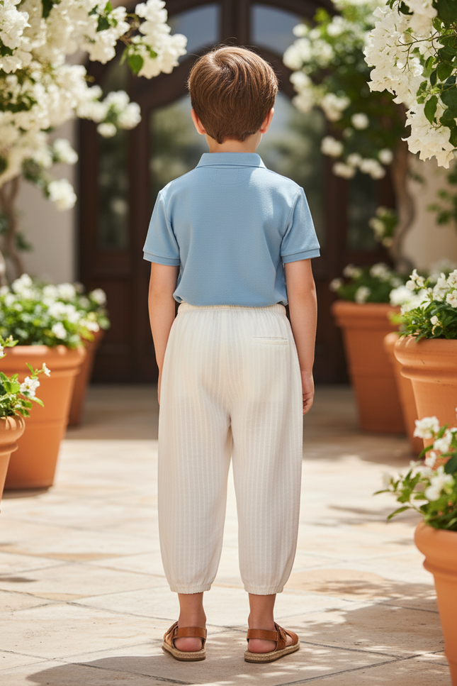 Pantalon En Lin Blanc Ample Enfant Brodé Ours Mignon - vue 2
