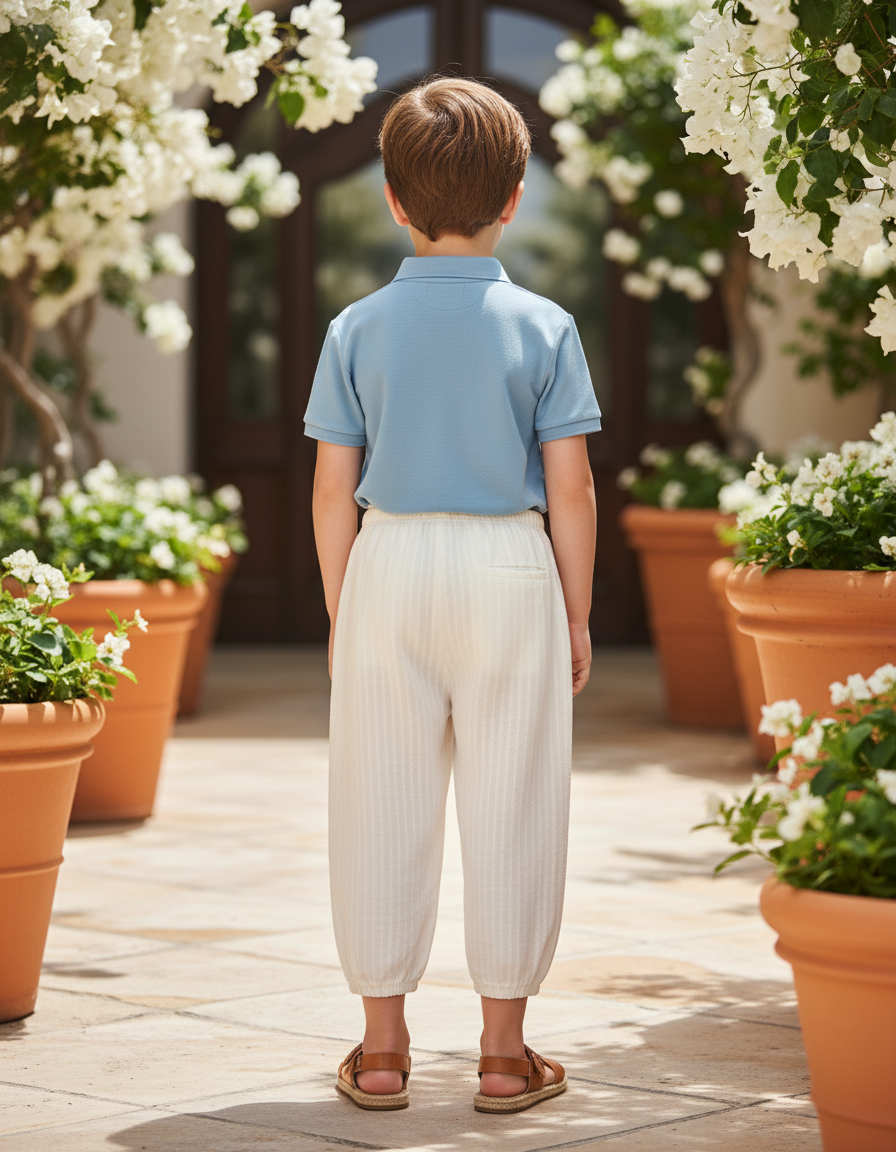 Pantalon En Lin Blanc Ample Enfant Brodé Ours Mignon - vue 2